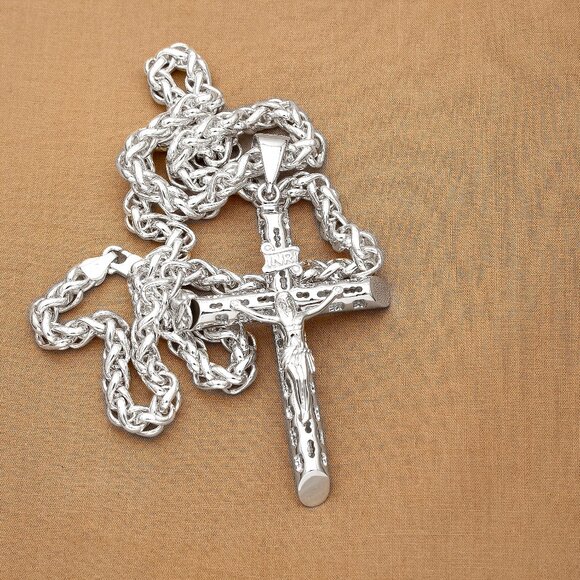 Sterling Silver Thick Heavy Meticulously Crafted Crucifix Necklace, Stamped 925 - Picture 7 of 13